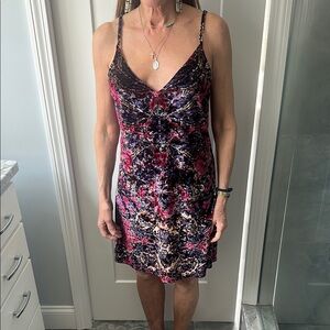 Free People Pink and Purple Floral Velvet Slip Dress